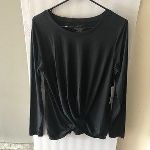 Tahari Sport Black Long Sleeve Relaxed Twist Front Tee Sz M NWT